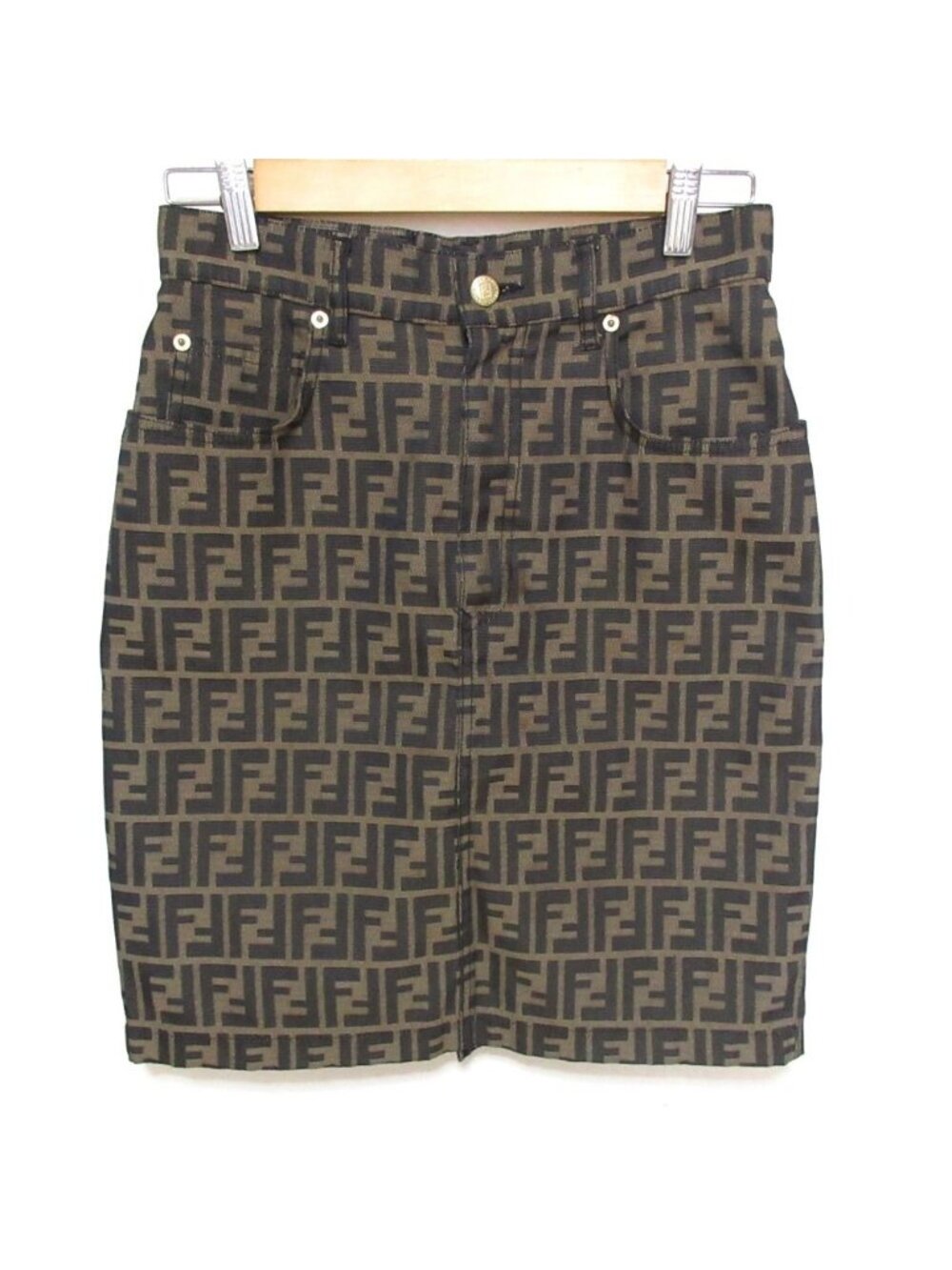 Fendi Vintage Zucca Pattern Mini Pencil Skirt Beige Black